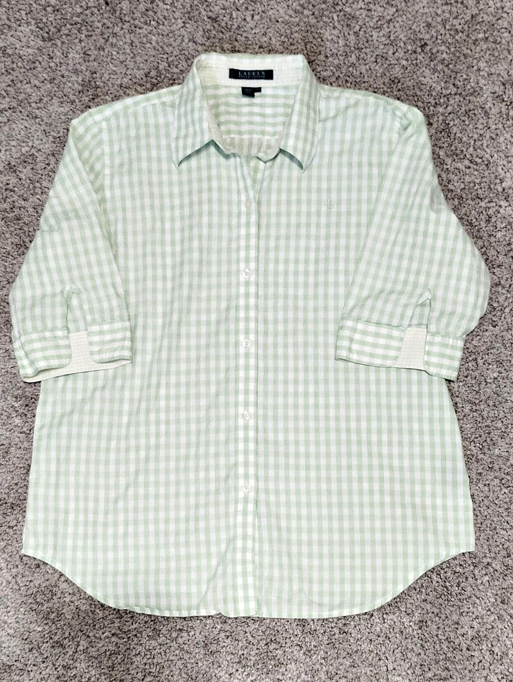 Lauren Ralph Lauren Gingham Button Down Shirt in Green & White Size Large